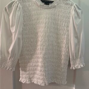 Veronica Beard White Puff Sleeve Smocked Blouse